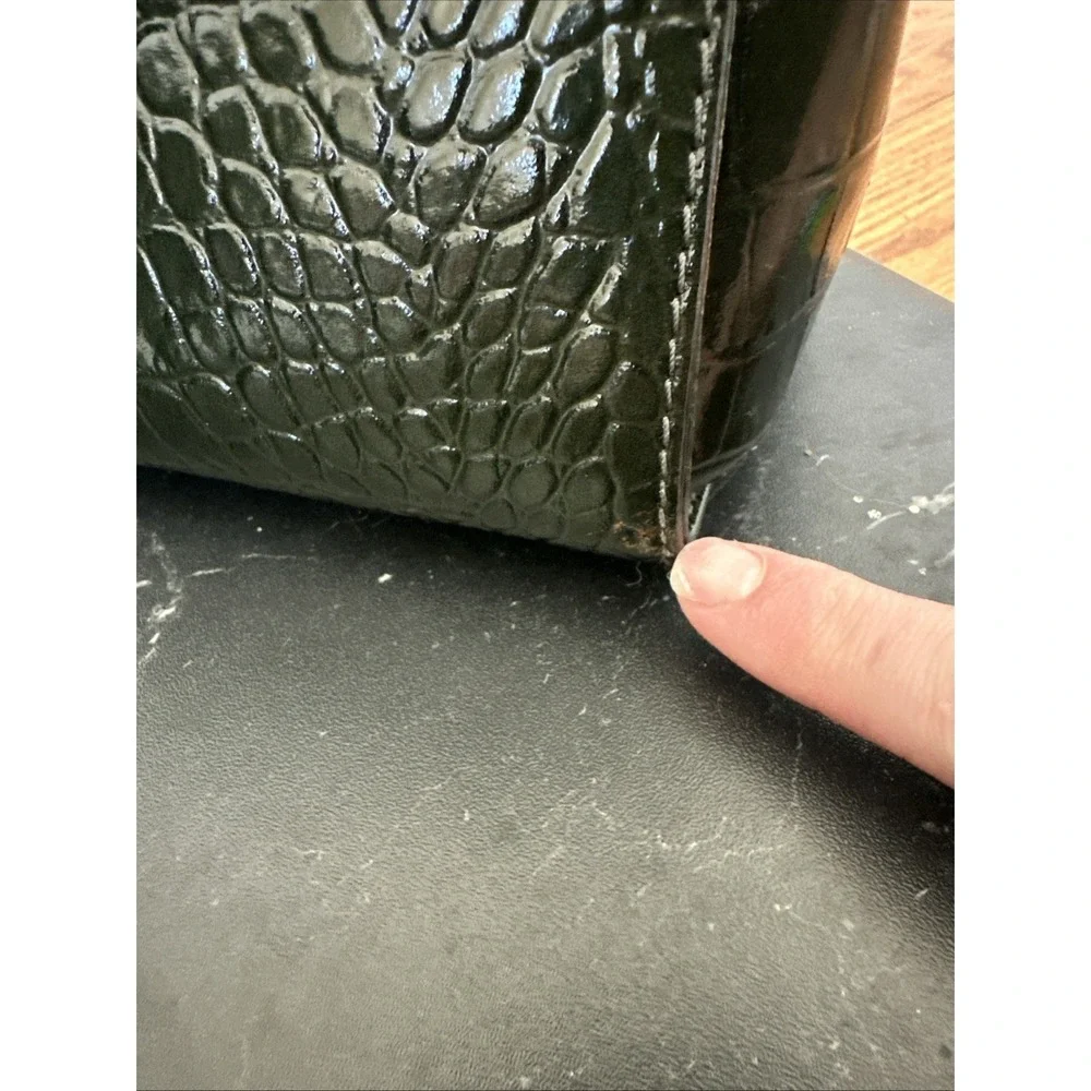 Kate‎ Spade NY Crocodile Embossed Leather Shoulder Satchel Handbag Dark Green